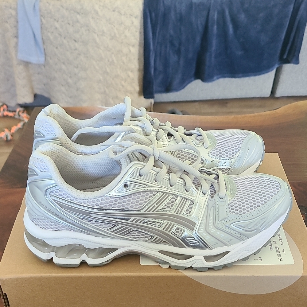 Asics Silver Athletic Shoes with Mesh Upper and Cushioned Sole